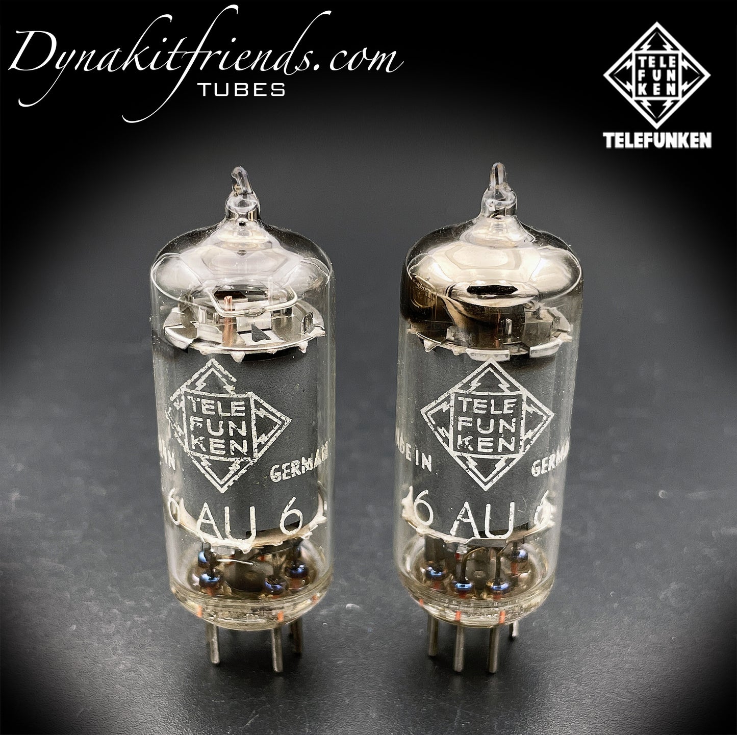 6AU6 ( EF94 ) Telefunken <> Diamond bottom Same Codes Gray Plates Square Getter Matched Tubes Made in Germany