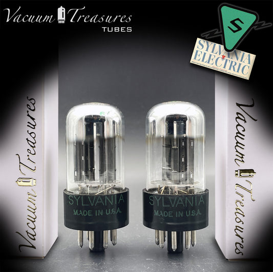 6SN7GTB NOS SYLVANIA CHROME TOP Green Dot Matched Pair Black Plates Tubes USA '50s