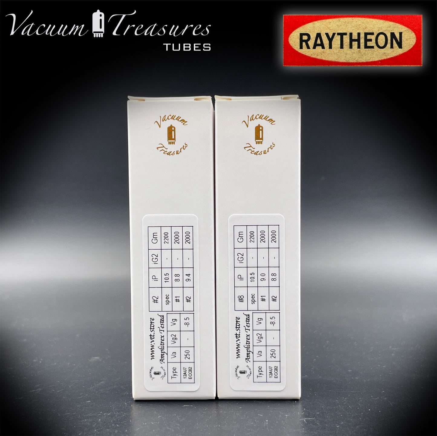 12AU7A / ECC82 NOS Baldwin by RAYTHEON Matched Pair Tubes Long Black Plates Halo Getter Made in USA '61