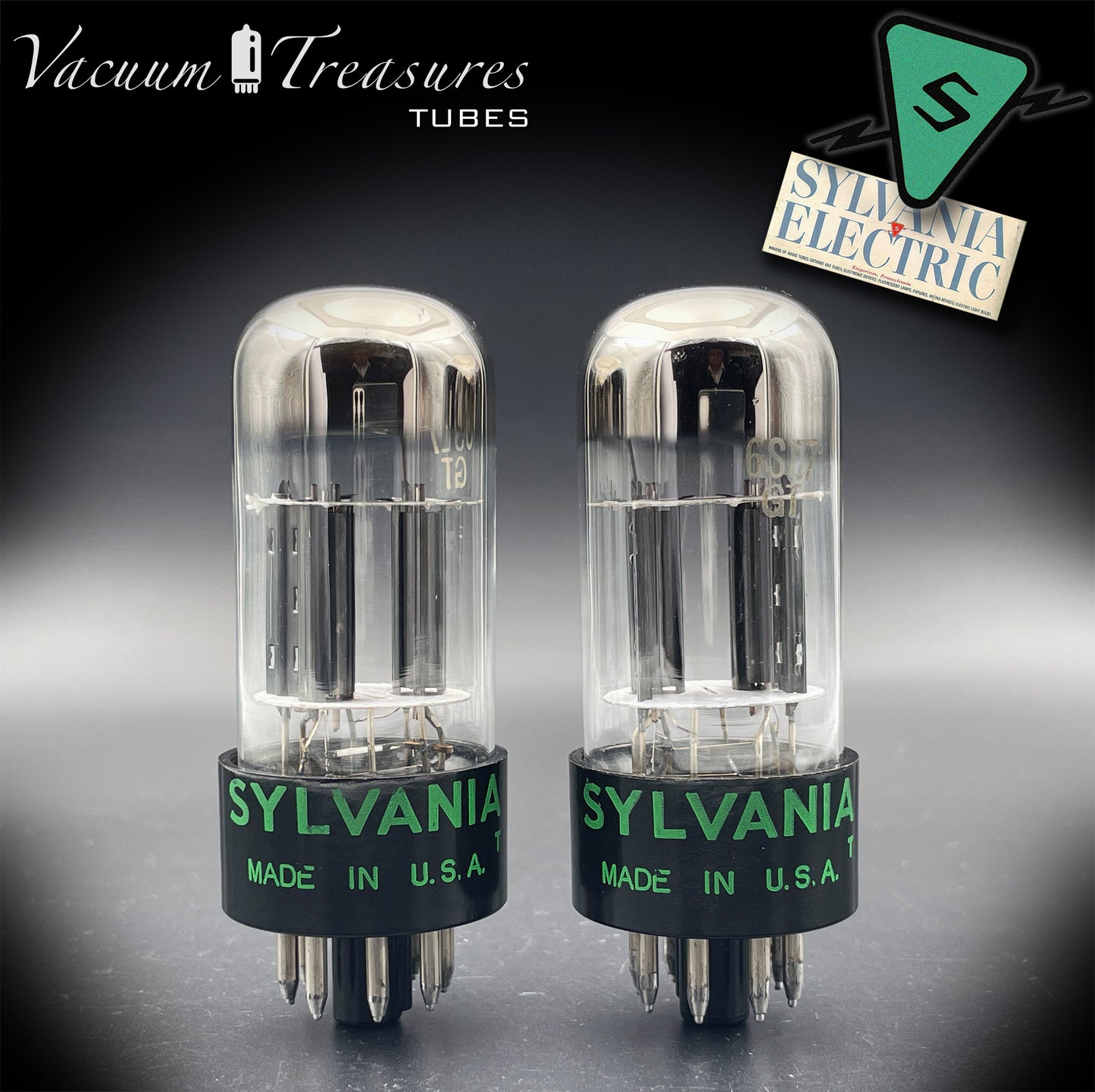 6SL7GT SYLVANIA 3-Hole Black Plates Tall Boys AMPLITREX Matched Pair Same Date Codes Made in USA '50s