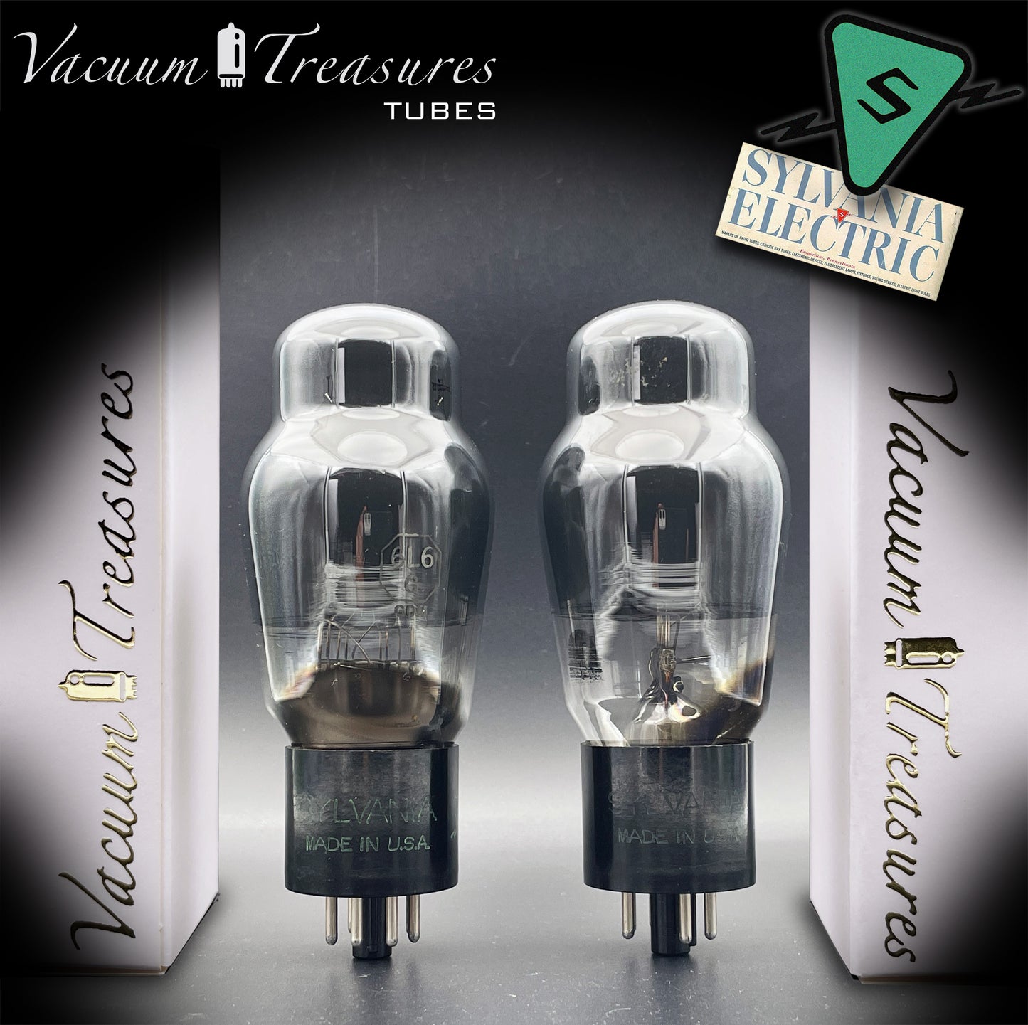 6L6G SYLVANIA Smoked Glass Square Bottom Getter - Pair - Same Factory Code 052 - Amplitrex Tested - STRONG