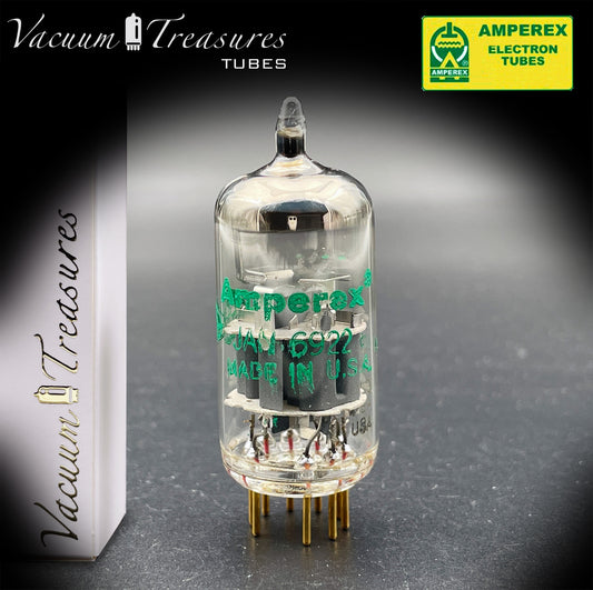 JAN 6922 NOS AMPEREX USA – Gold Pin – Large Halo Getter – Made in USA, late 1960s production, Hicksville era