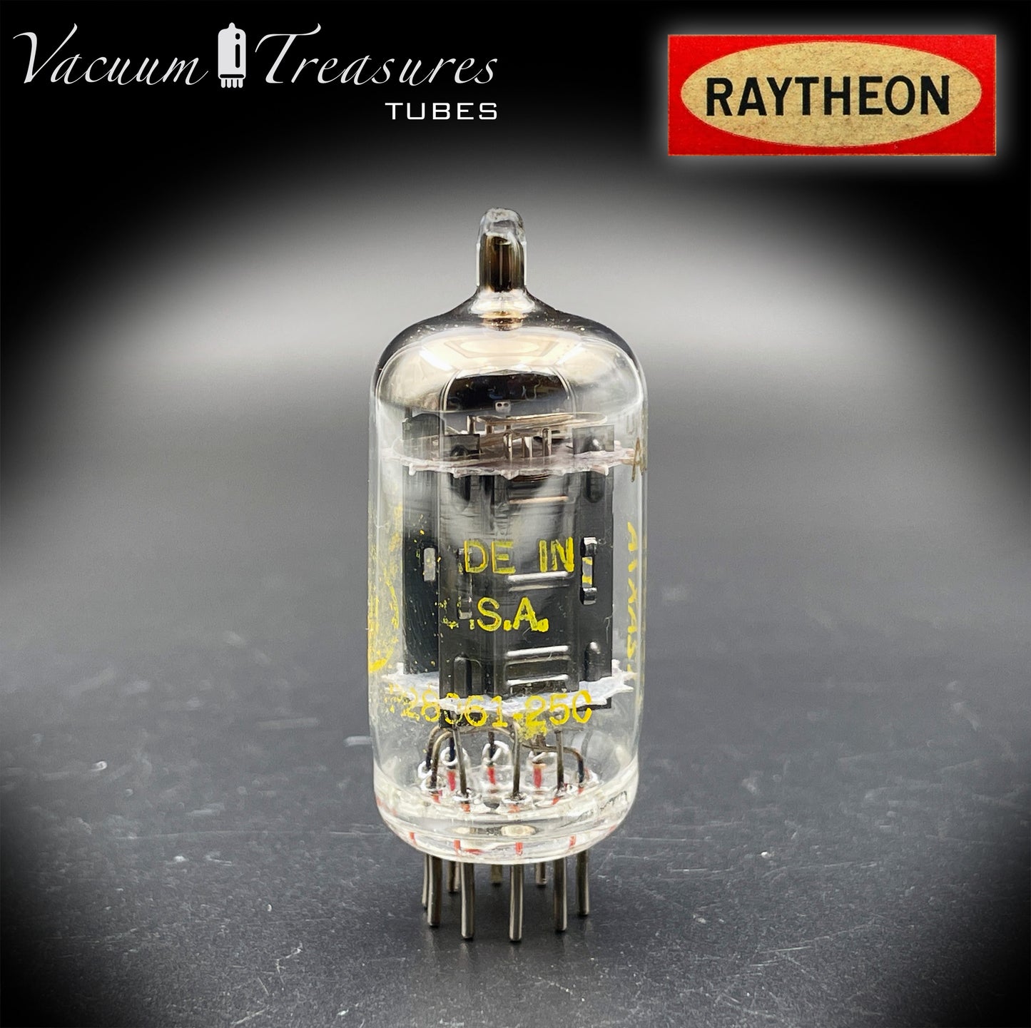 12AX7A ECC83 Baldwin RAYTHEON Tested Tube – Long Black Plates Halo Getter USA 1960s