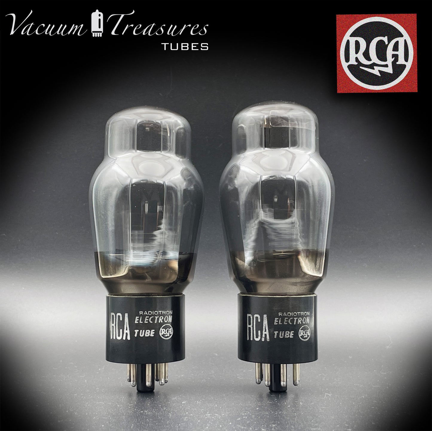6L6G RCA Black Plates Smoked Glass Double [] Getter Matched Tubes Made in USA '55