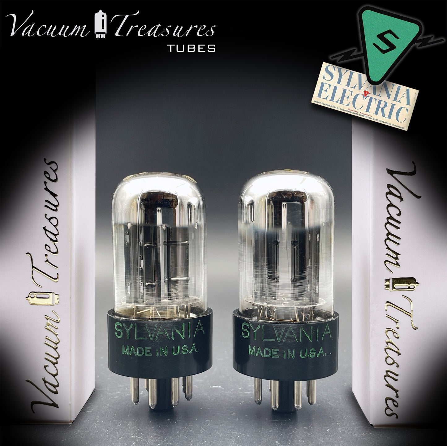 6SN7GTB NOS SYLVANIA CHROME TOP Matched Pair Low Noise & Mic Black Plates Tubes USA 1955