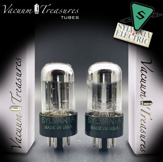 6SN7GTB NOS SYLVANIA CHROME TOP Matched Pair Low Noise & Mic Black Plates Tubes USA 1955