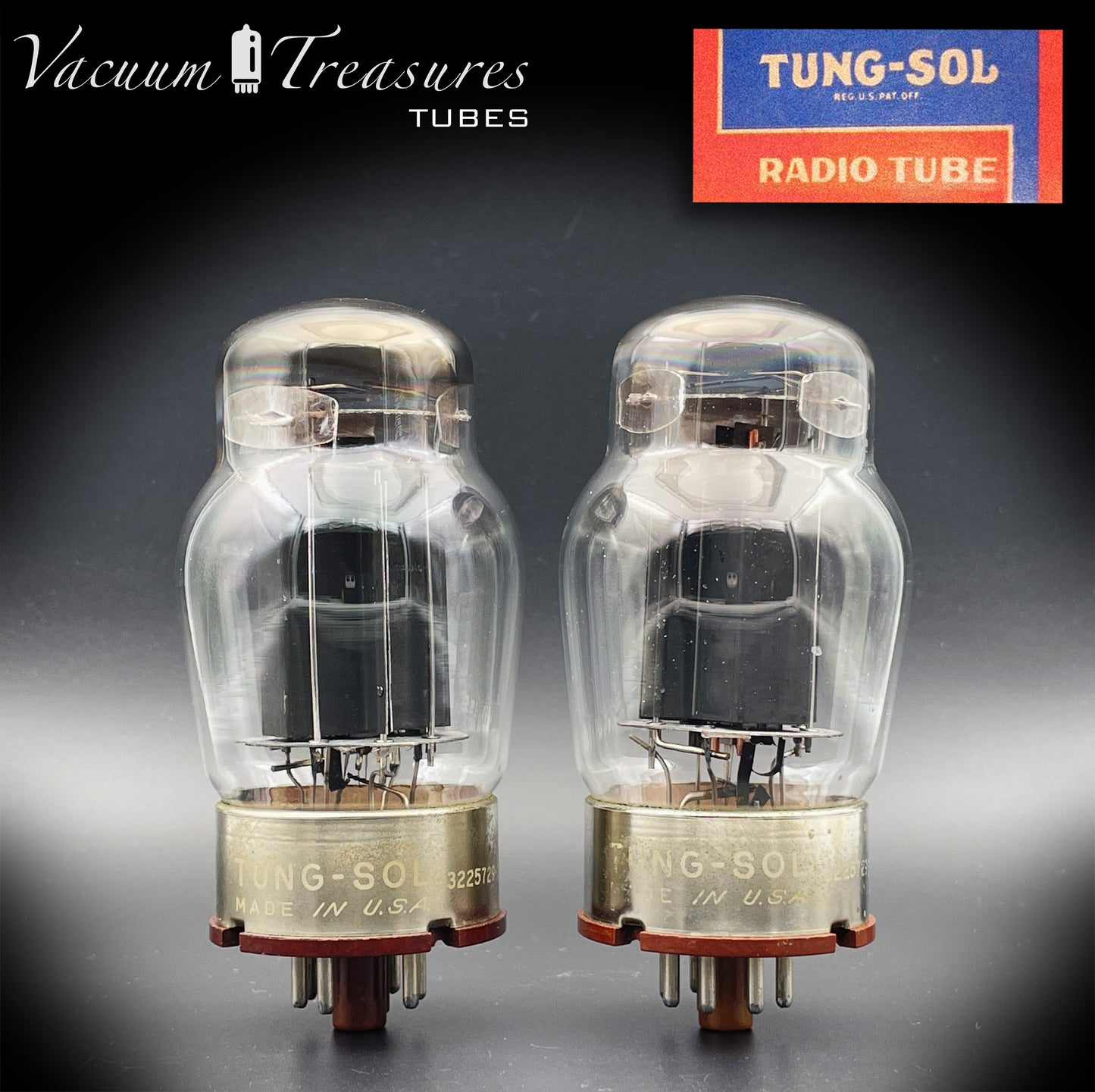 6550 TUNG-SOL Vintage Type 1 - 1st Generation Black Plates Triple Square Top Getter No holes Tested Pair Tubes Made in USA