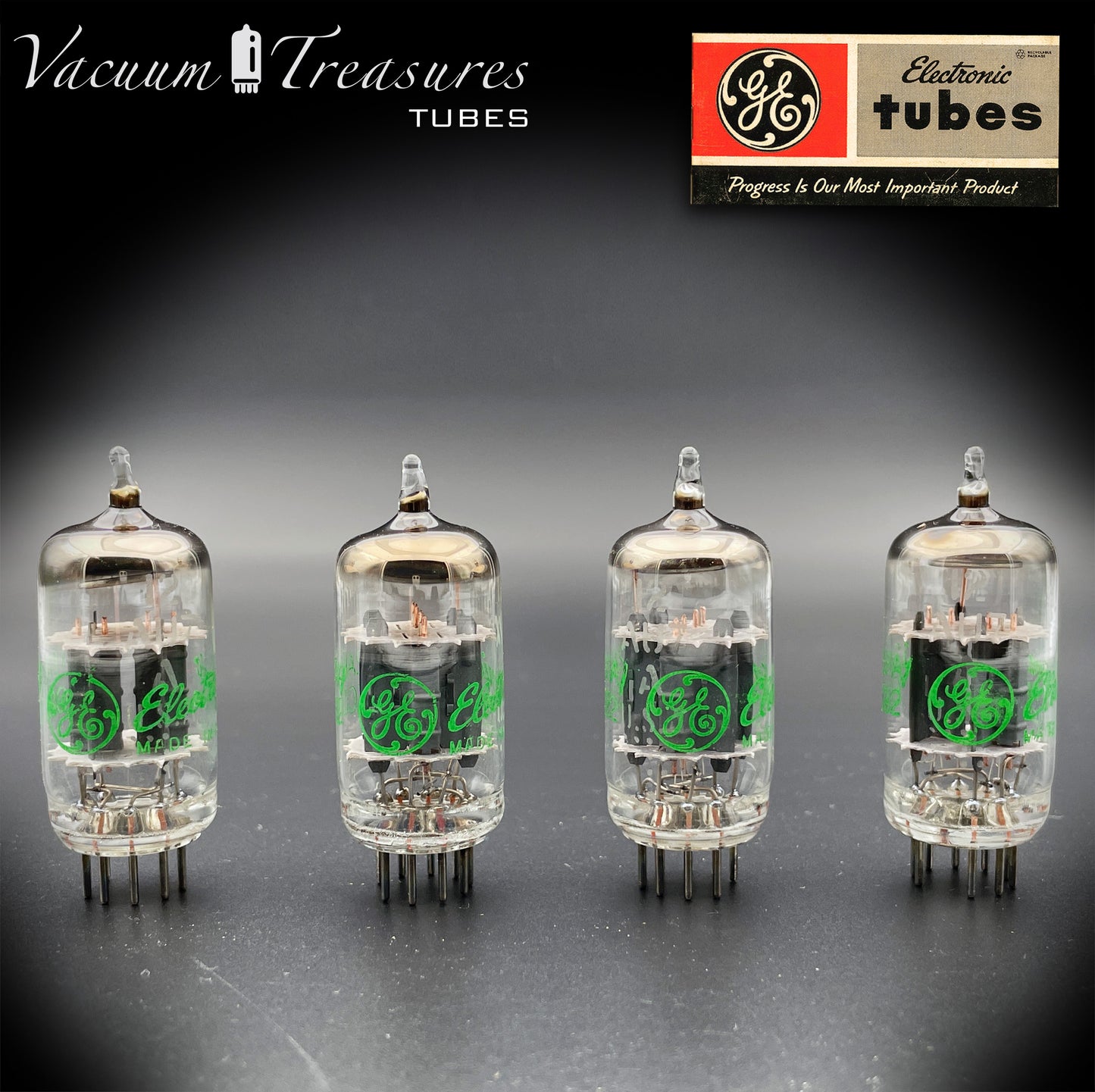 12AU7 A (ECC82) GE NOS NIB plaques grises Halo Getter tubes Quad assortis fabriqués aux États-Unis