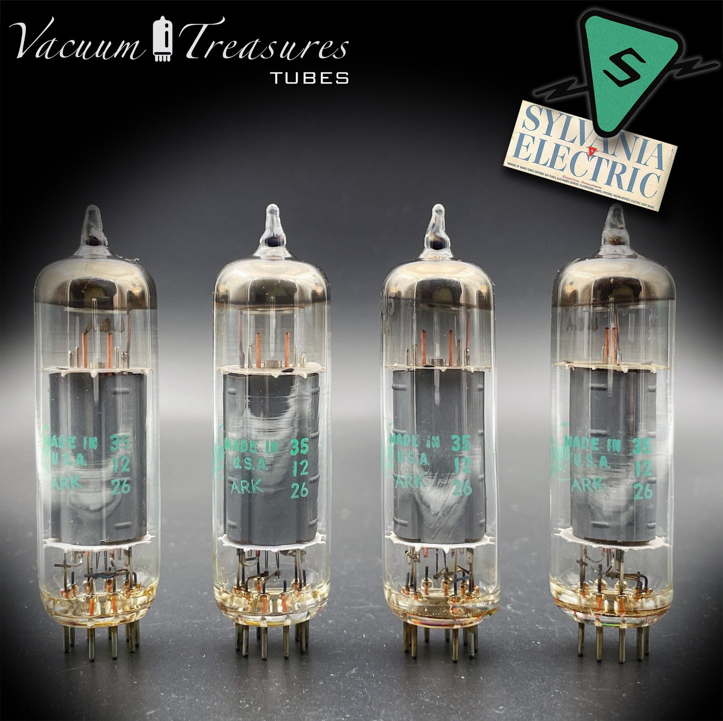 EL84 6BQ5 Baldwin/SYLVANIA Matched Quad Gray Plates Halo Getter Tubes Made in USA '55