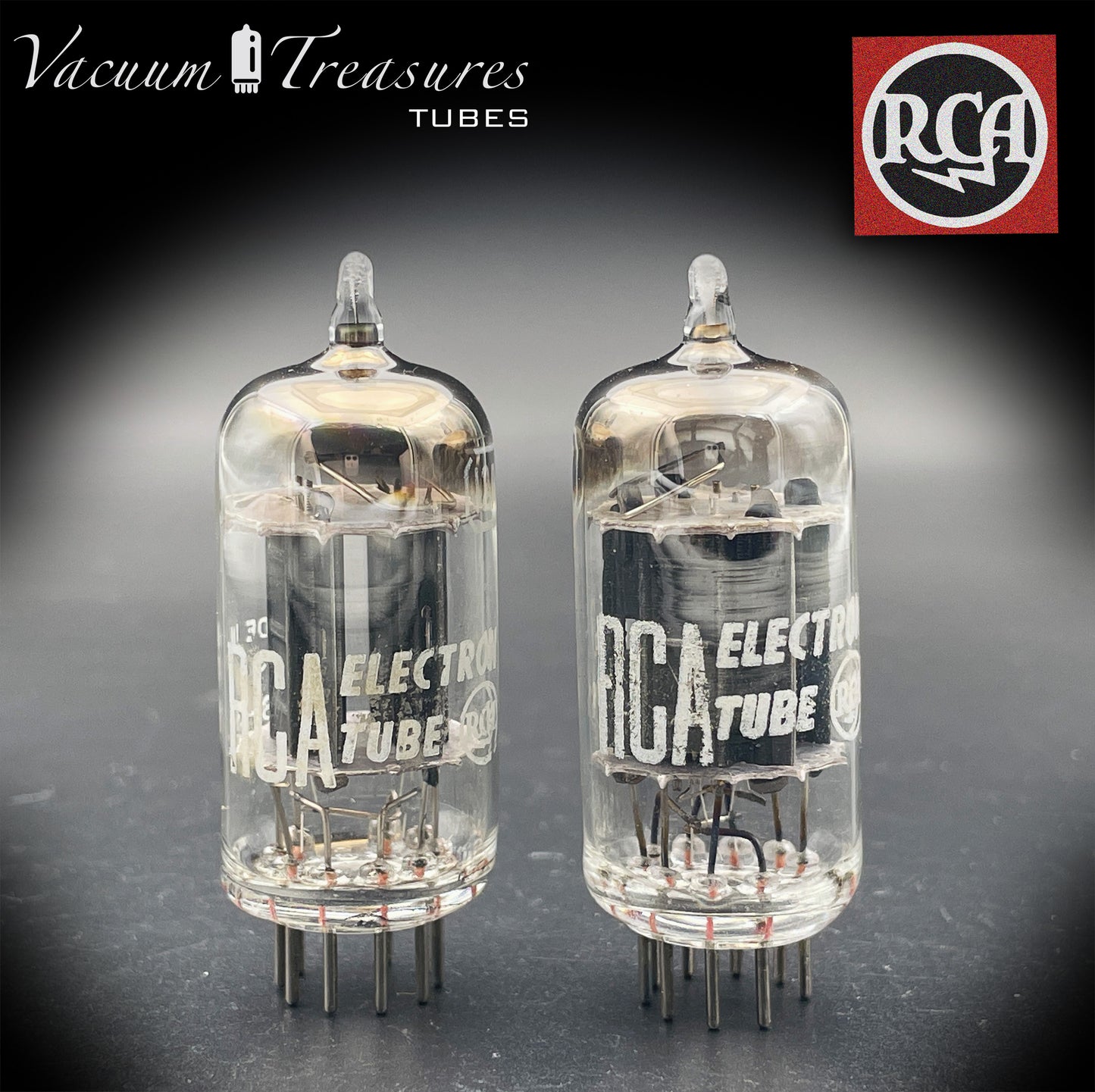 12AX7 / ECC83 RCA Matched Pair Long Black Plates Square Tilt getter Made in USA '58