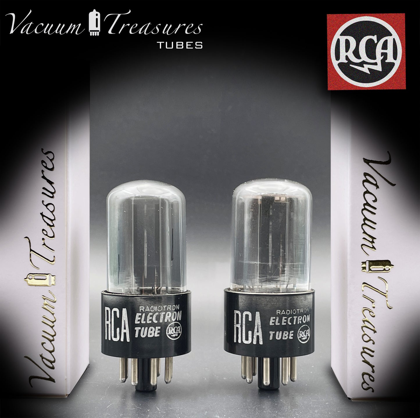 6SL7 GT ( VT-229 ) RCA NOS Black Plates Legendary Graphite Glass Square Getter Tested Pair Tubes Made in USA '50s