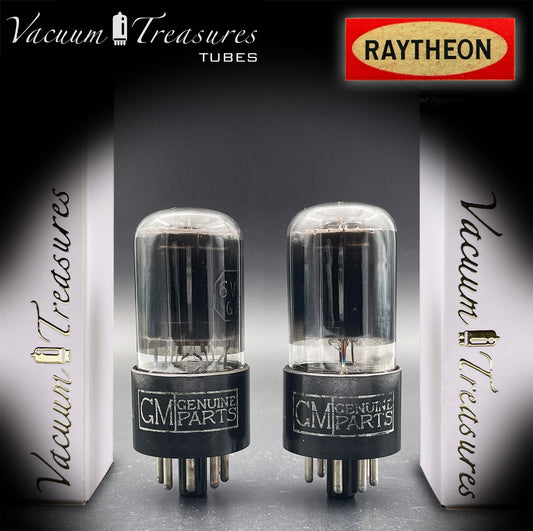 6V6GT NOS GM by Raytheon Black Plates Smoked Glass Square Getter Matched Pair Tubes USA 1957