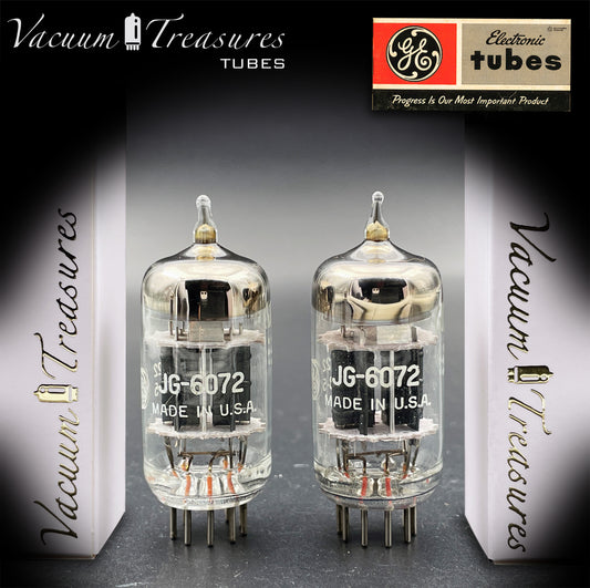 6072 / 12AY7 NOS GE JG Matched Pair Black Plates Triple Mica Halo Getter USA ’60s - AMPLITREX Tested
