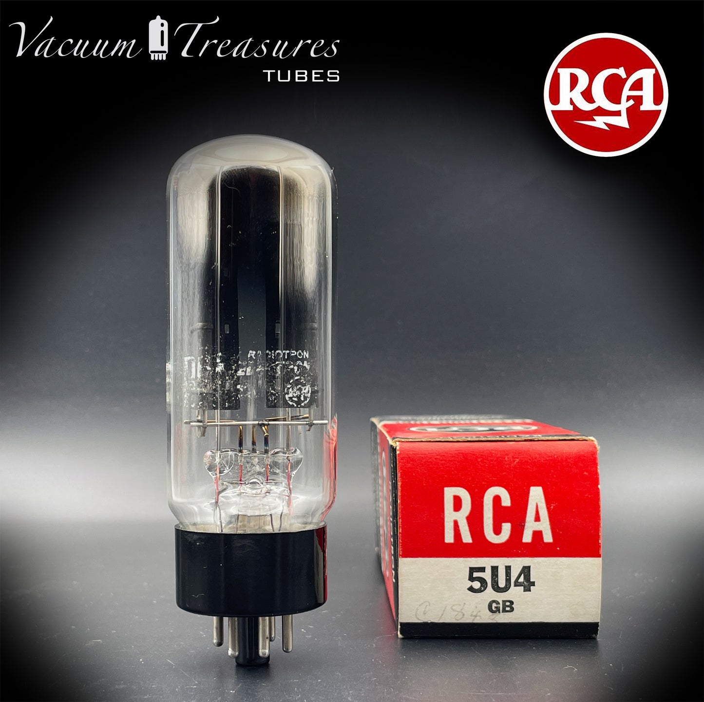 5U4GB 5AS4A RCA NOS NIB Black Plates Tall Bottle Tested Tube Top Side Square Getter Rectifier Made in USA '60s