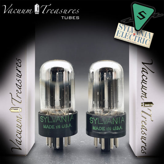 6SN7GTB NOS SYLVANIA CHROME TOP Matched Pair Low Noise & Mic Black Plates Tubes USA 1955
