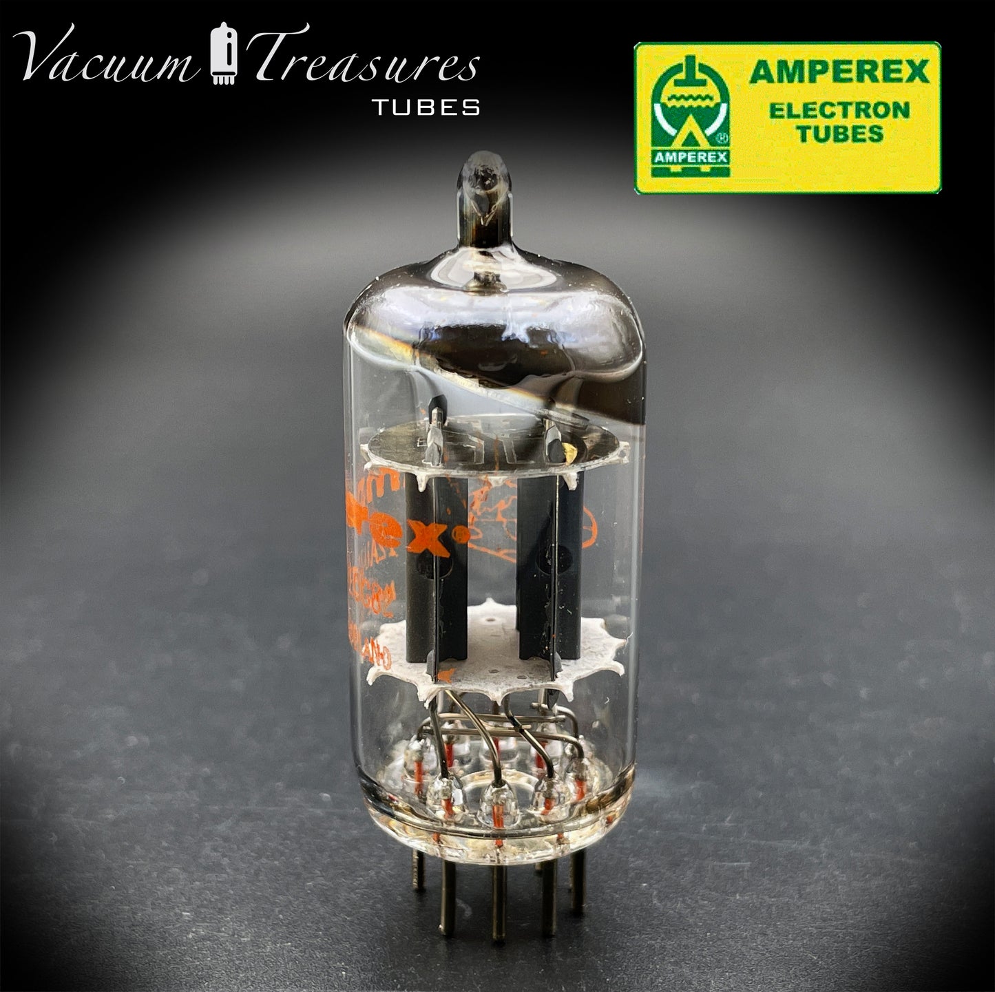 12AU7 (ECC82) NOS AMPEREX Kurzplatten 45° O Getter Balanced Triodes Tested Tube MADE IN HOLLAND