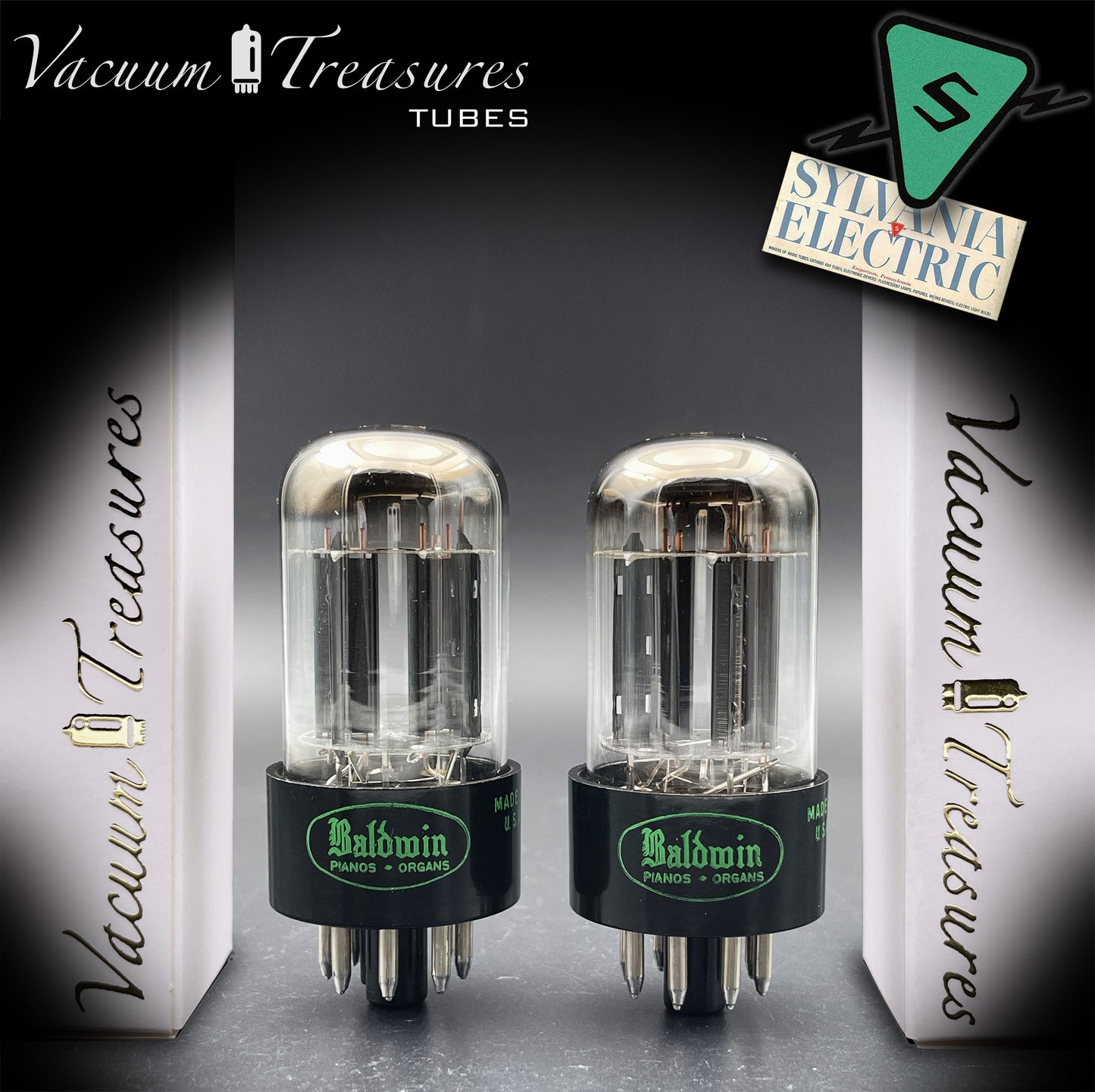 6SN7GTB Baldwin by SYLVANIA Matched Pair Black Plates Tubes Same Codes Made in USA '61