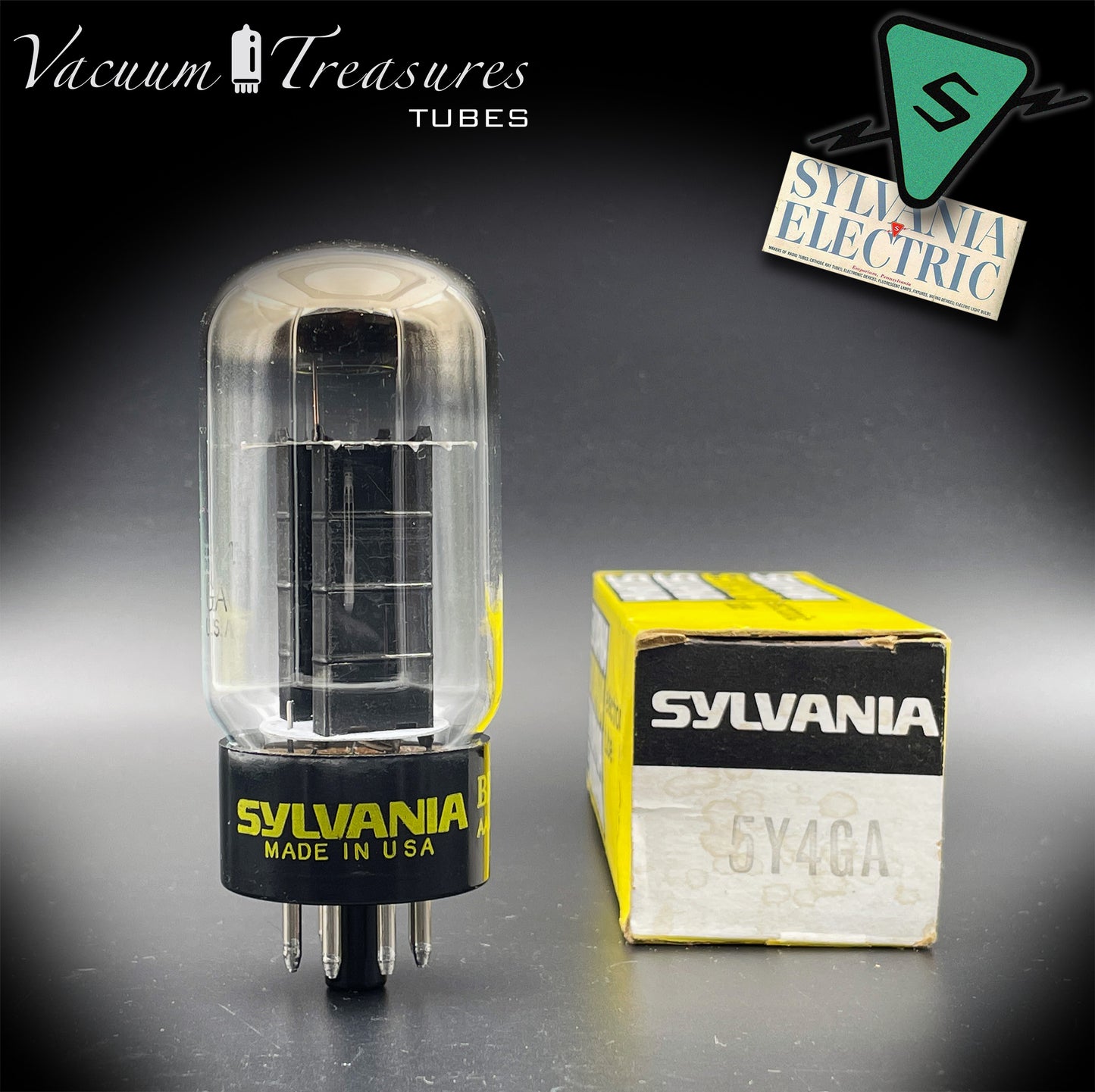 5Y4GA SYLVANIA NOS NIB Black Plates Halo Getter Rectifier Tube Made in USA
