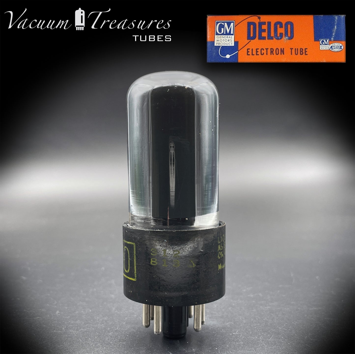 6V6 GT DELCO schwarzer Glasfolien-Getter von SYLVANIA, getestete Röhre, hergestellt in den USA '48