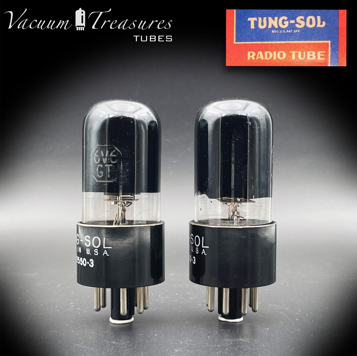 6V6GT ( VT-107A ) TUNG-SOL NOS NIB Black Glass Square Getter Matched Tubes MADE IN USA '55