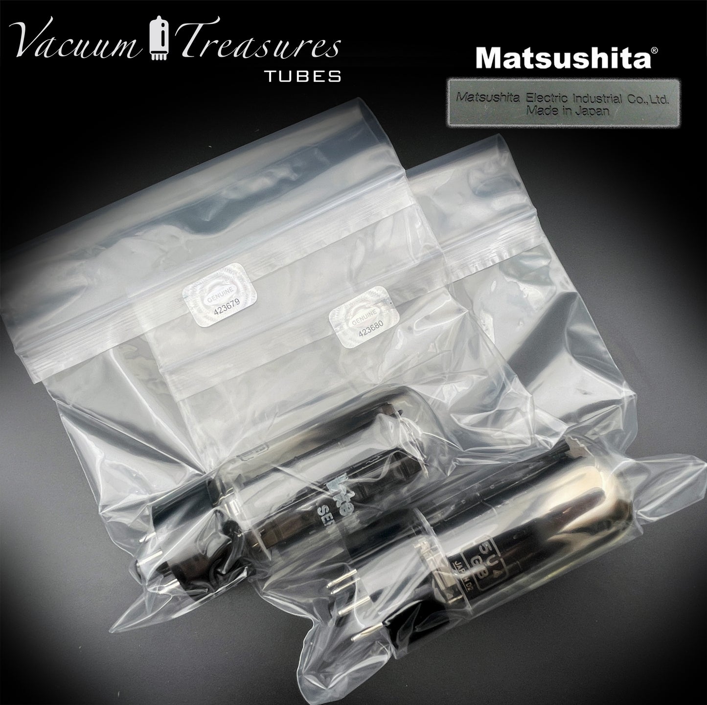 5U4GB 5AS4A NOS NIB MATSUSHITA/International Black Plates Matched Pair Tubes Top Side Halo Getter Rectifiers Made in JAPAN