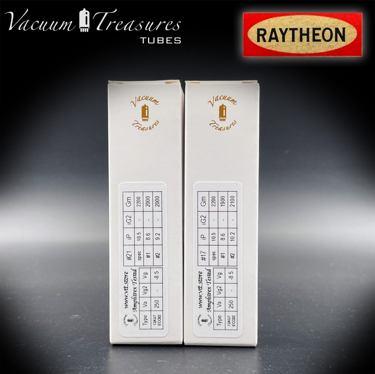 12AU7A / ECC82 NOS Baldwin by RAYTHEON Matched Pair Tubes Long Black Plates Halo Getter Made in USA '61