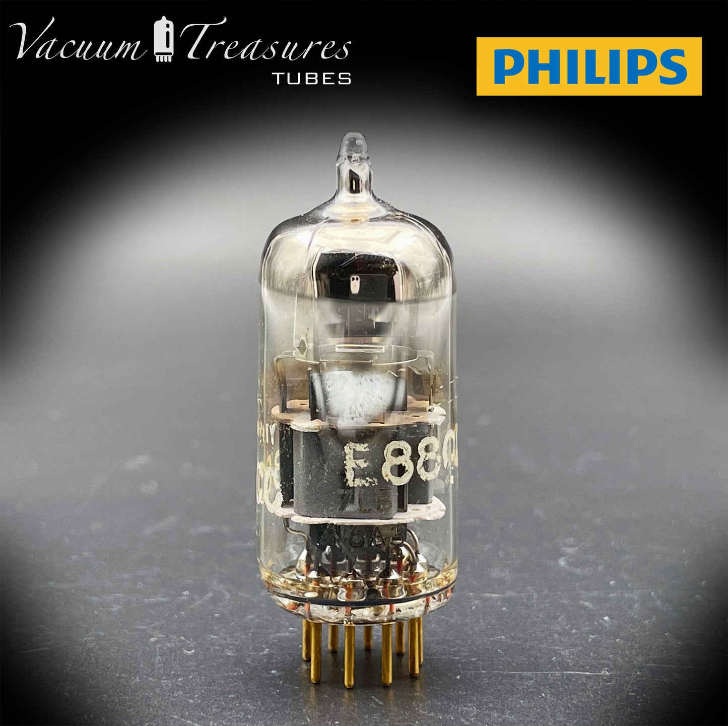 E88CC ( 6922 ) PHILIPS Special Quality Halo Getter Tube Gold Pin Made in Holland '66