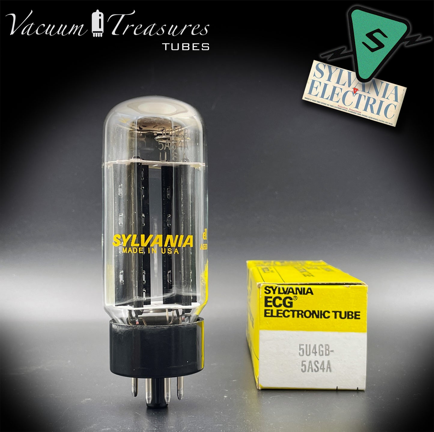 5U4 GB 5AS4A SYLVANIA NOS NIB Black Plates Halo Getter Tested Tube Rectifier Made in USA