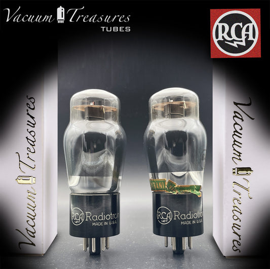 6V6G RCA Radiotron Matched Pair - Smoked Glass Black Plates Foil Getter - Same Factory Code - USA '50s - AMPLITREX Tested