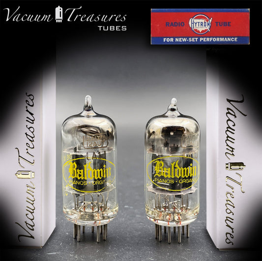 12AU7A ECC82 Baldwin / HYTRON Matched Pair Black Plates Halo Getter Tested Tubes USA