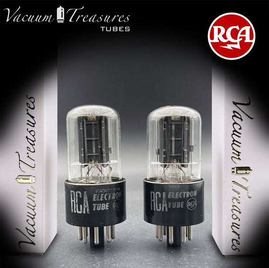 6SN7 GTB RCA Silver Logo AMPLITREX Tested Pair Same data Codes Black Plates D Getter Low Noise & Mic Tubes