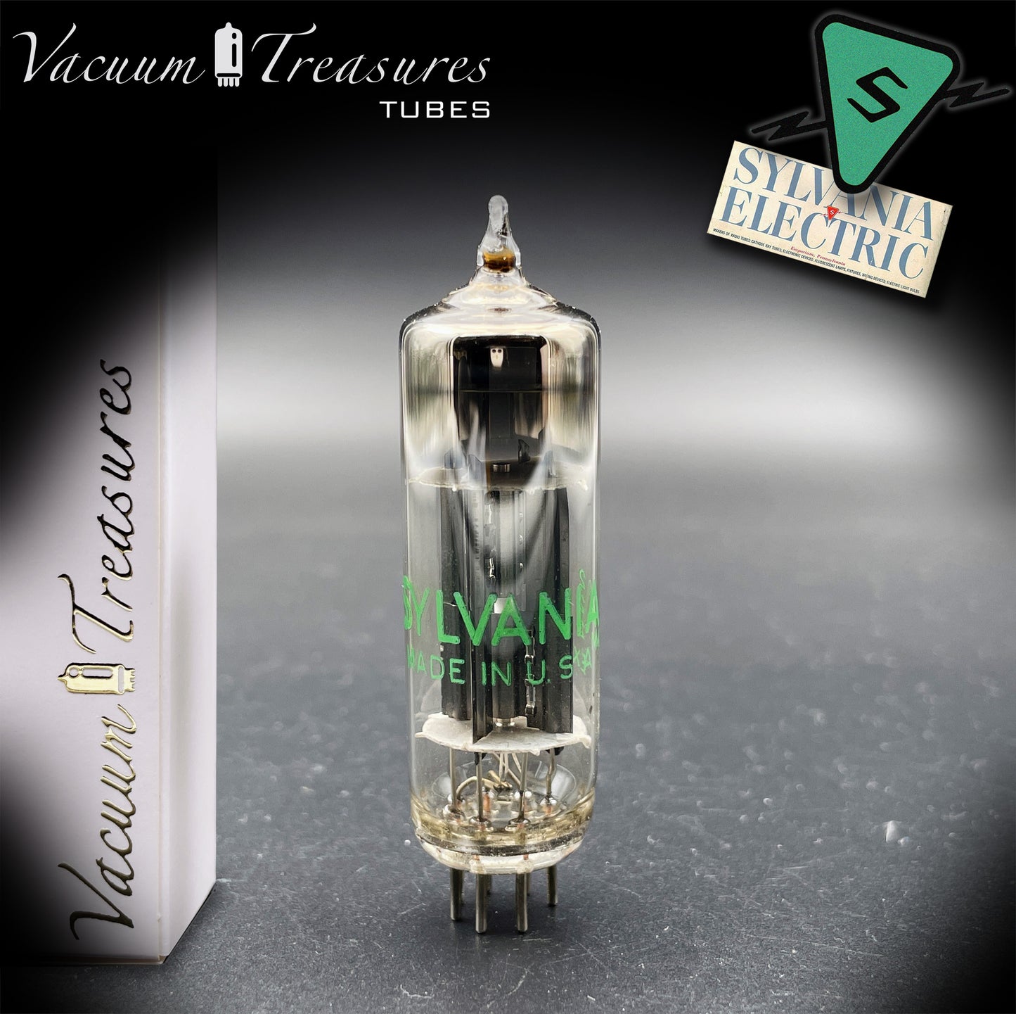 6X4 EZ90 NOS SYLVANIA Black Plates Halo Getter Tested Rectifier Tube USA 1952