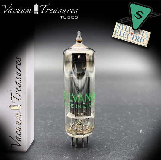 6X4 EZ90 NOS SYLVANIA Black Plates Halo Getter Tested Rectifier Tube USA 1952
