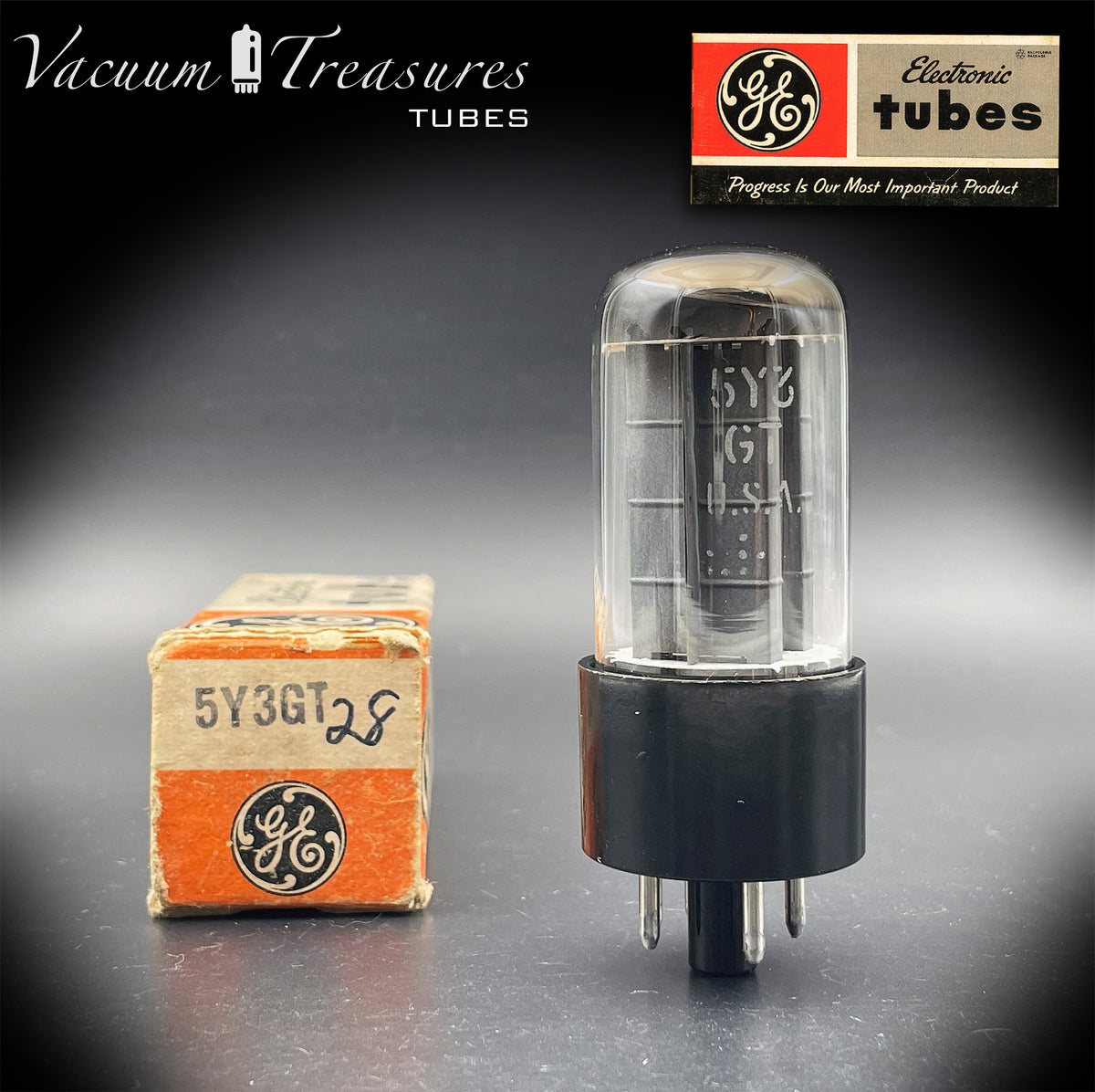 5Y3GT / 5Z2P GE NOS NIB Gray Plates Halo Getter Tube Rectifier Made in USA