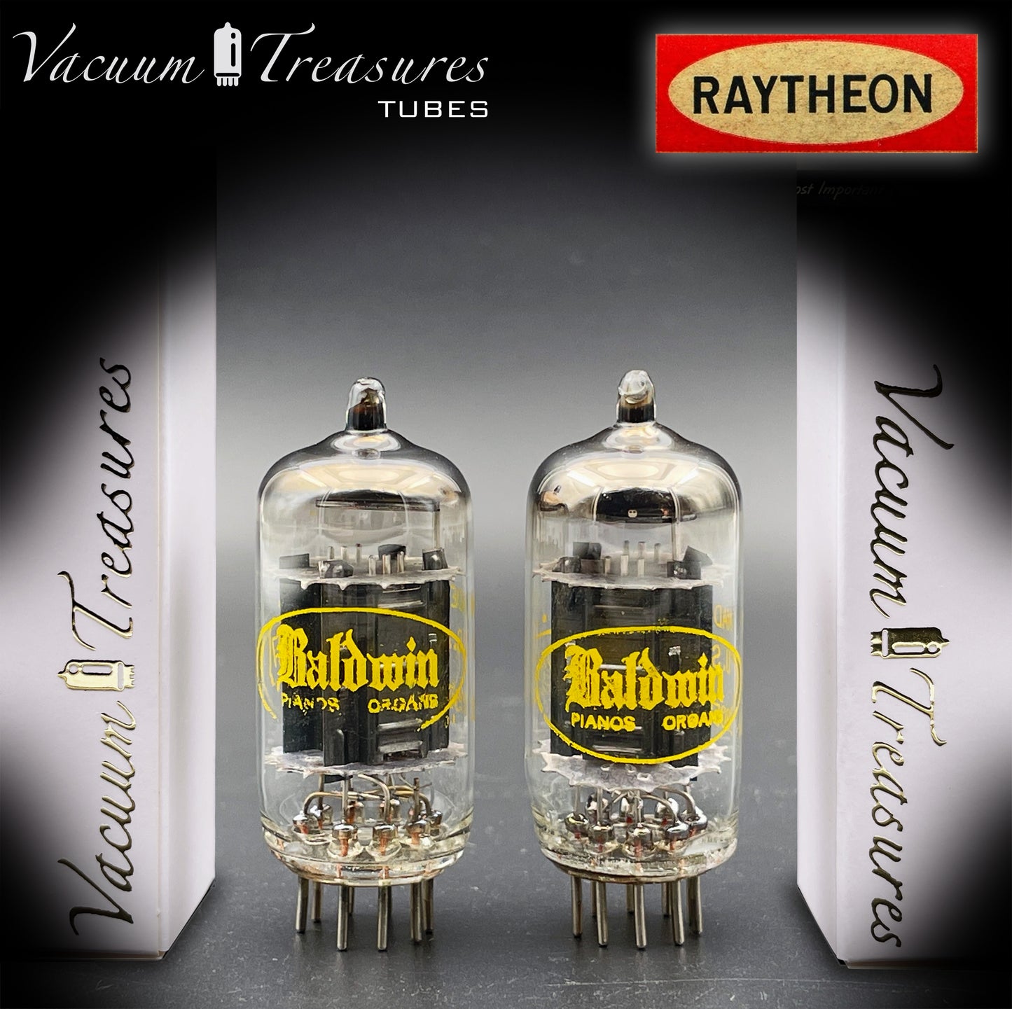 12AU7 ( ECC82 ) RAYTHEON Long Black Plates Halo Getter Matched Tubes Made in USA '58