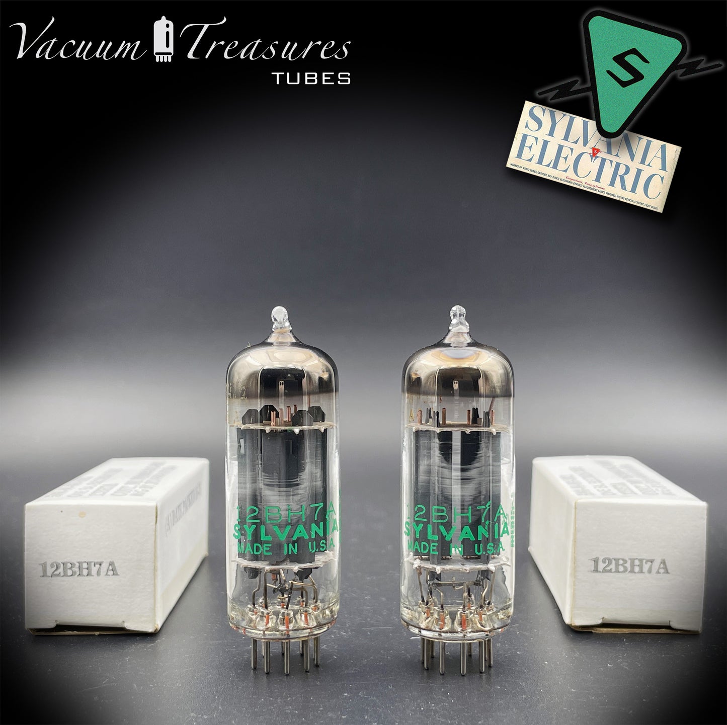 12BH7A NOS NIB Sylvania Gray Plates Halo Getter Matched Pair Tubes USA 1975