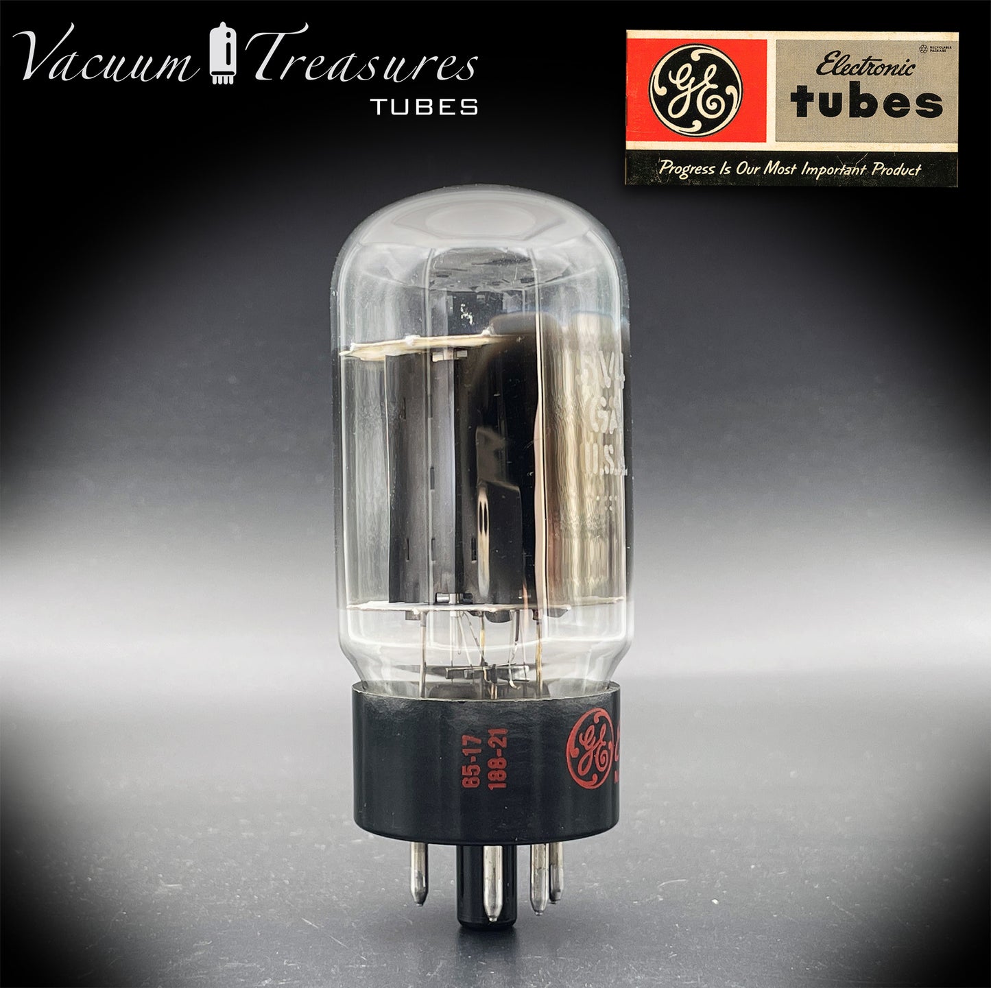 5V4GA GE NOS Gray Plates Side Square Getter Rectifier Tube Made in USA