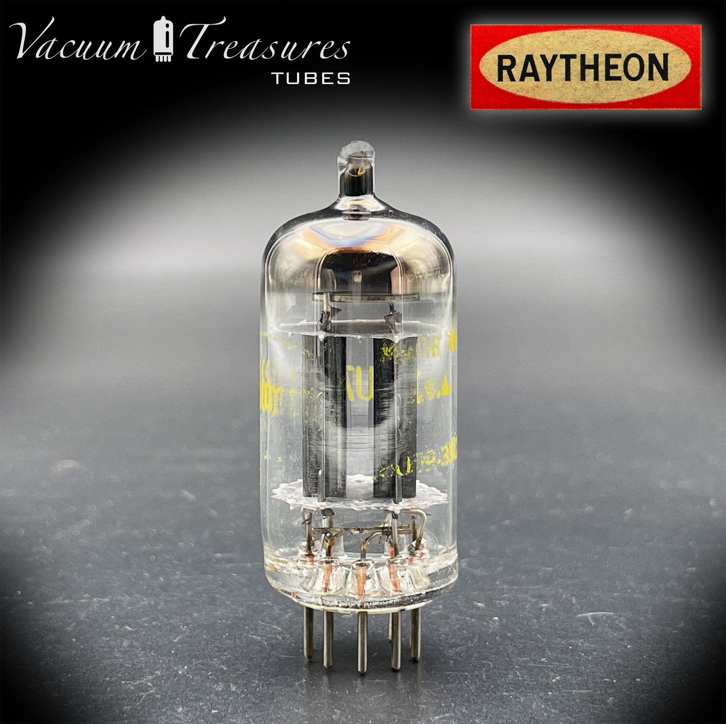 12AU7A / ECC82 Baldwin by RAYTHEON AMPLITREX Tested Tube Long Black Plates Halo Getter Made in USA '59
