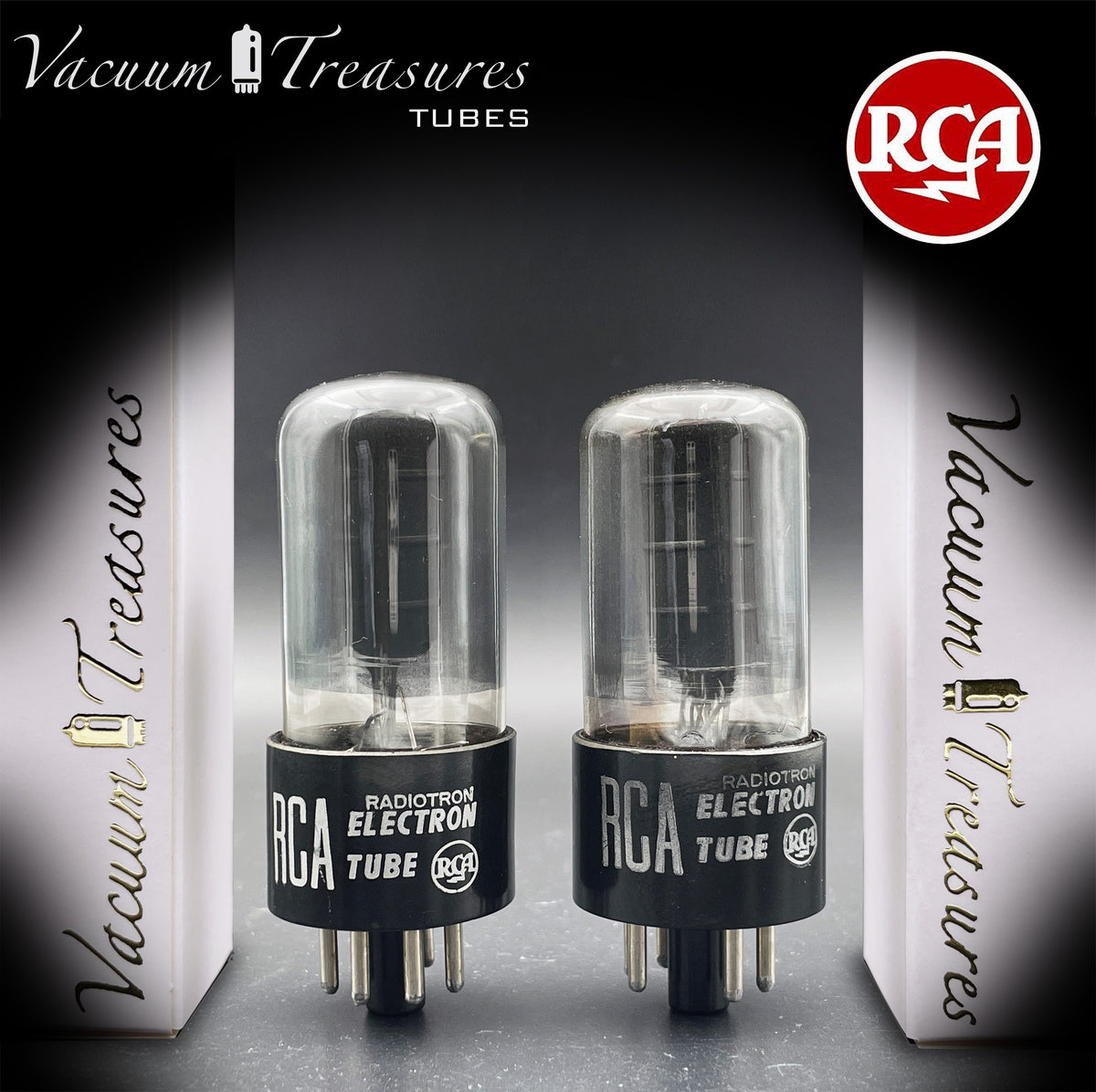 6V6GT RCA Black Plates Smoked Glass DD Getter Closely Tested Pair Tubes USA 1950s