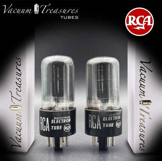 6V6GT RCA Black Plates Smoked Glass DD Getter Closely Tested Pair Tubes USA 1950s