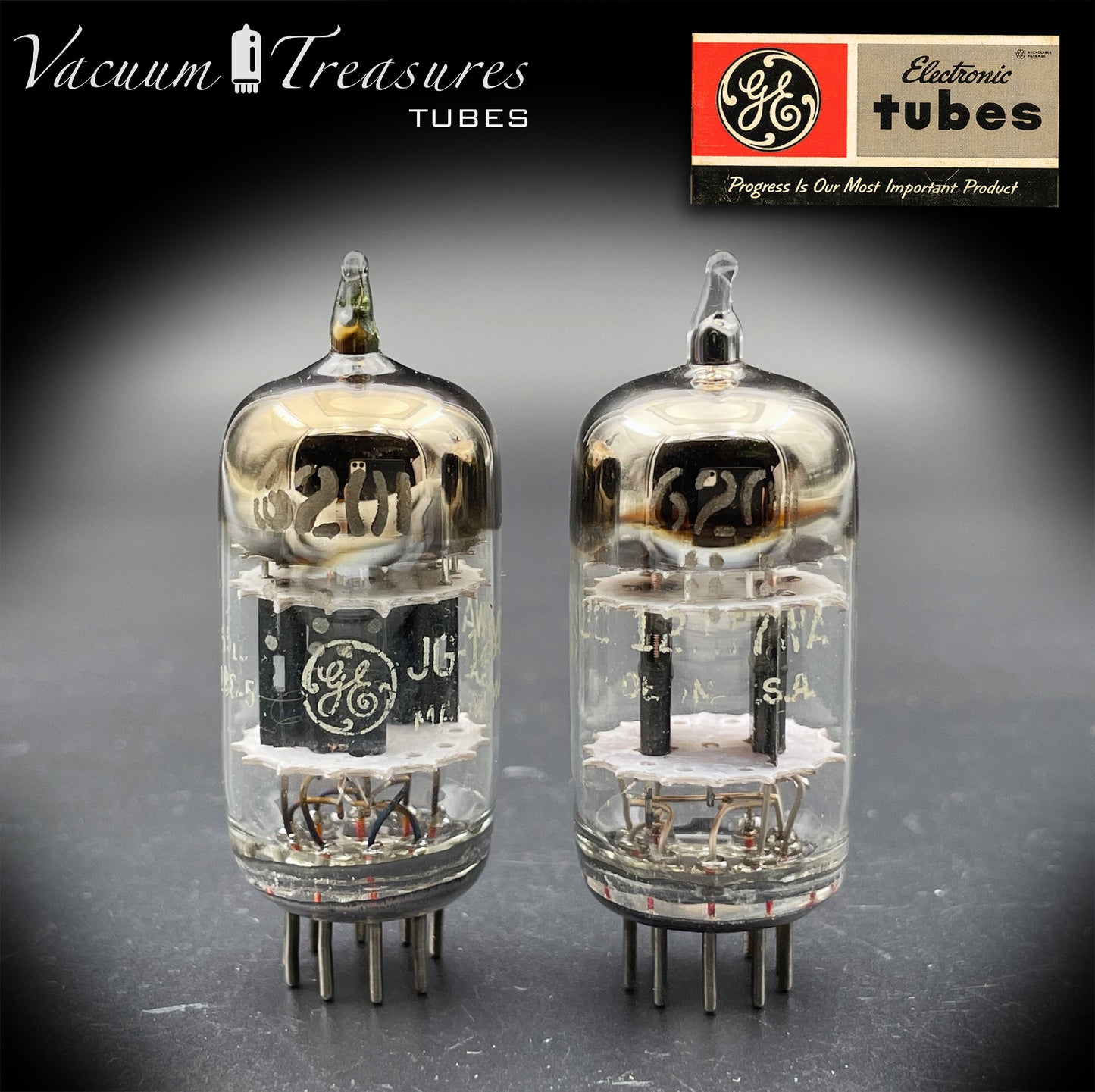 6201 JG-12AT7WA GE Tested Pair 3 Mica Black Wing Plates Made in USA