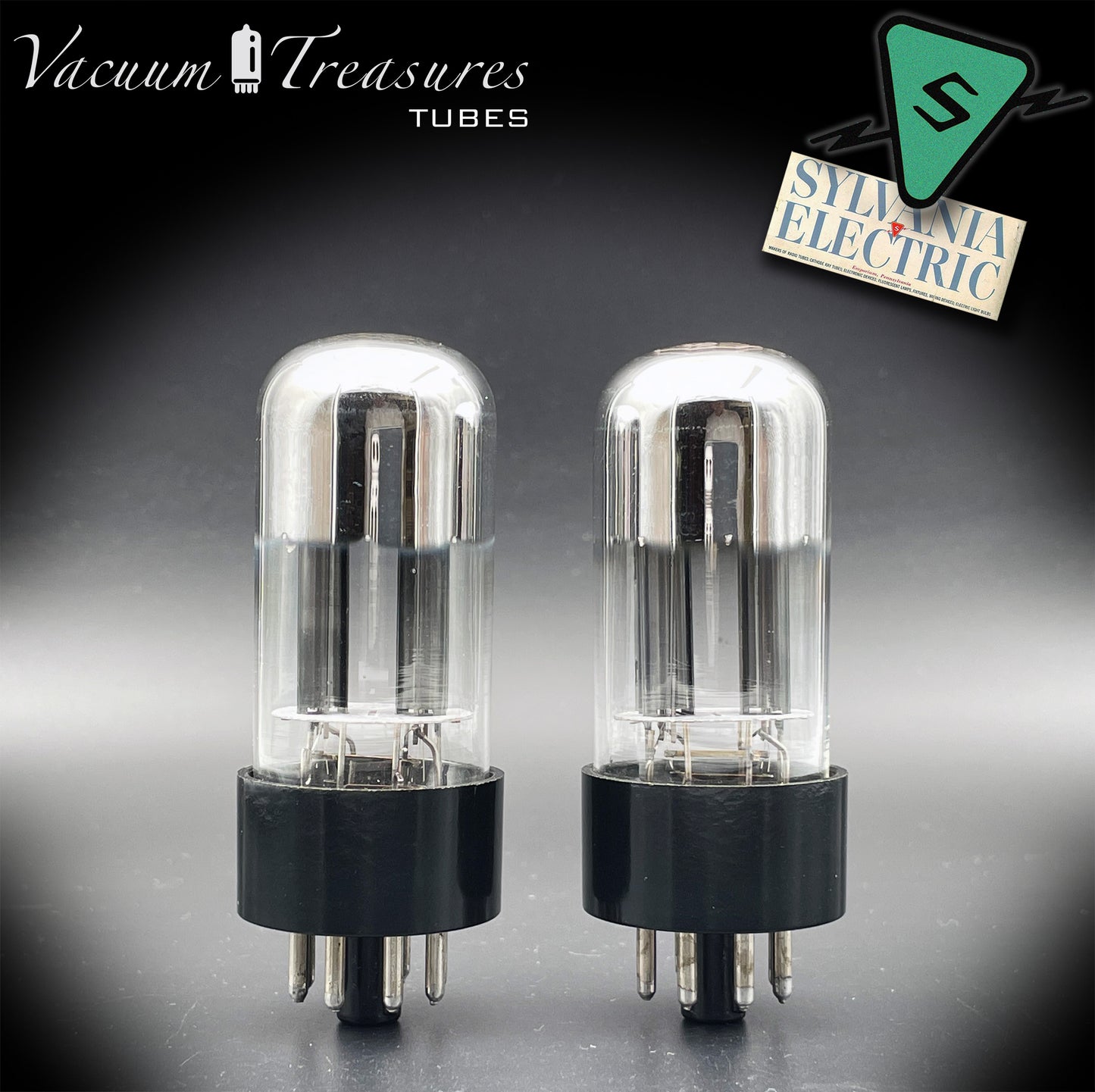 6SL7 GT ( VT-229 ) SYLVANIA CHROME TOP NOS Black Round Plates Tall Bottle Matched Tubes Made in USA '50s