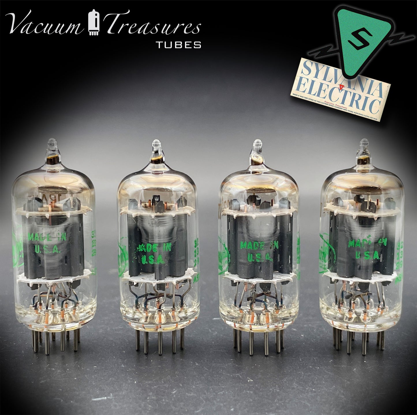 12AX7 / ECC83 Baldwin by Sylvania Matched Quad Long Gray Plates Halo Getter Made in USA