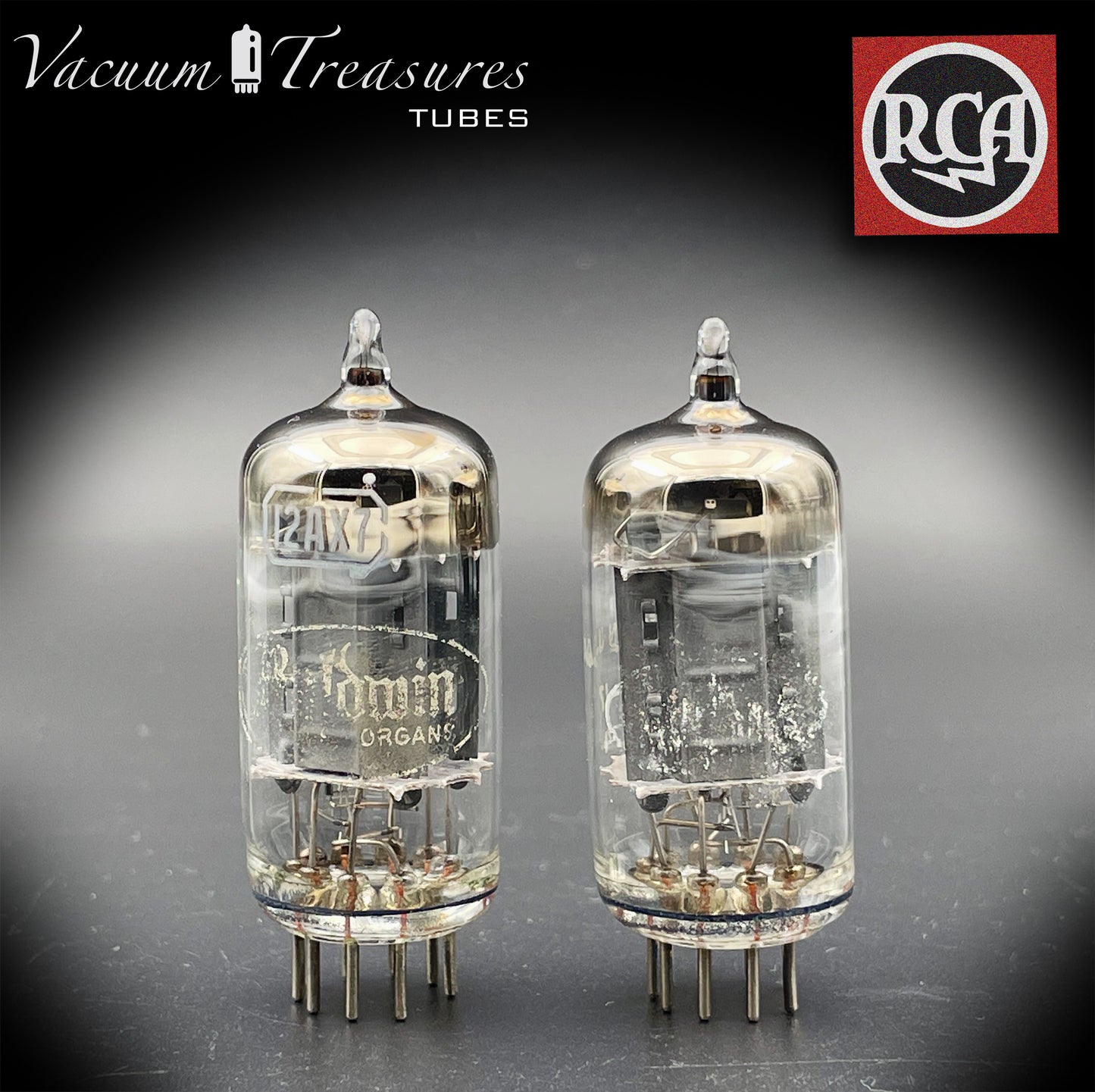 12AX7 ( ECC83 ) RCA Brand Baldwin Long Gray Plates Square Getter Matched Tubes MADE IN USA '59