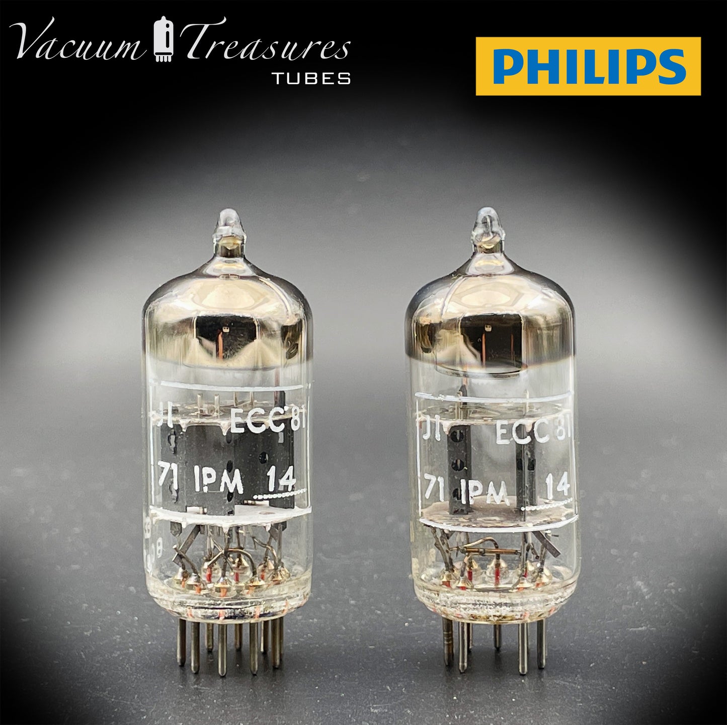 12AT7 ( ECC81 ) NOS NIB PHILIPS by Mullard, Blackburn Plant, Wing Gray Plates Halo Getter Matched Pair Tubes MADE IN GT. BRITAIN