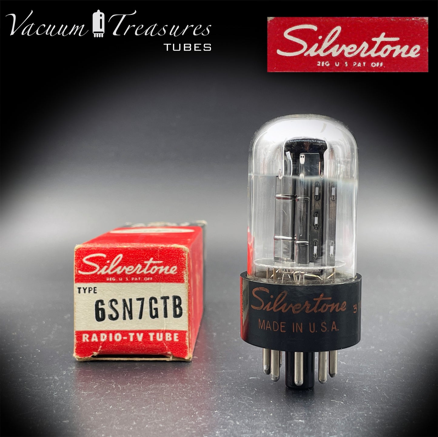 6SN7GTB NOS NIB Silvertone by SYLVANIA CHROME TOP Tested Tube Black Plates USA