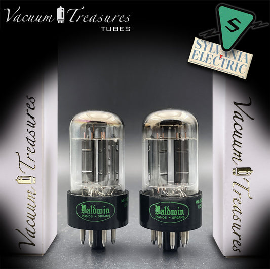 6SN7GTB Baldwin by SYLVANIA Matched Pair Black Plates Tubes - Same Codes - Made in USA '61