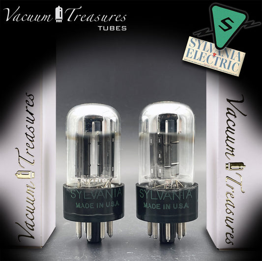 6SN7GTB NOS SYLVANIA CHROME TOP Green Dot Matched Pair Black Plates Tubes USA '50s