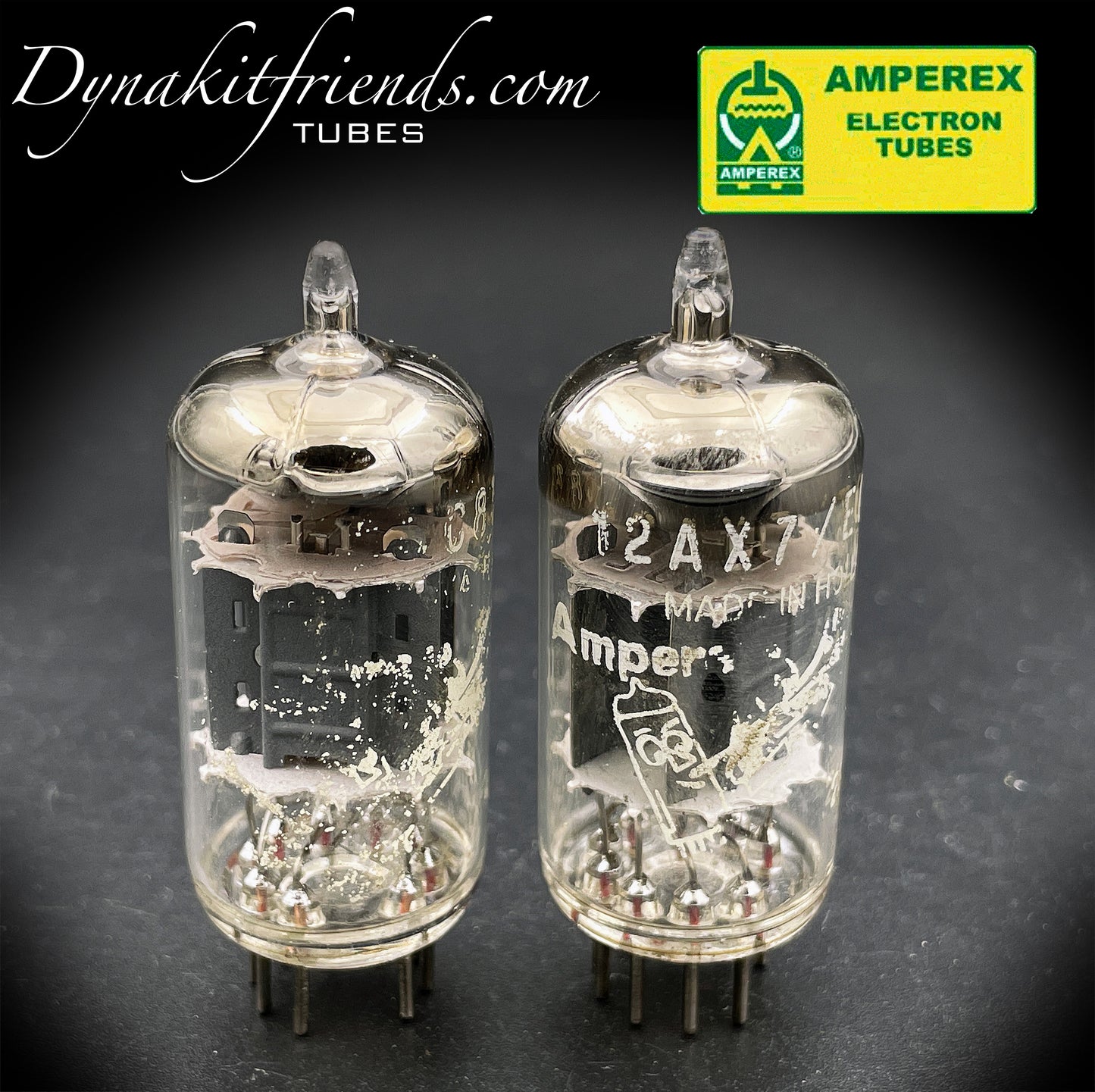 ECC83 ( 12AX7 ) Amperex Bugle Boy Short Plate Large O Getter Holland 1961 Matched Pair Valve Tubes