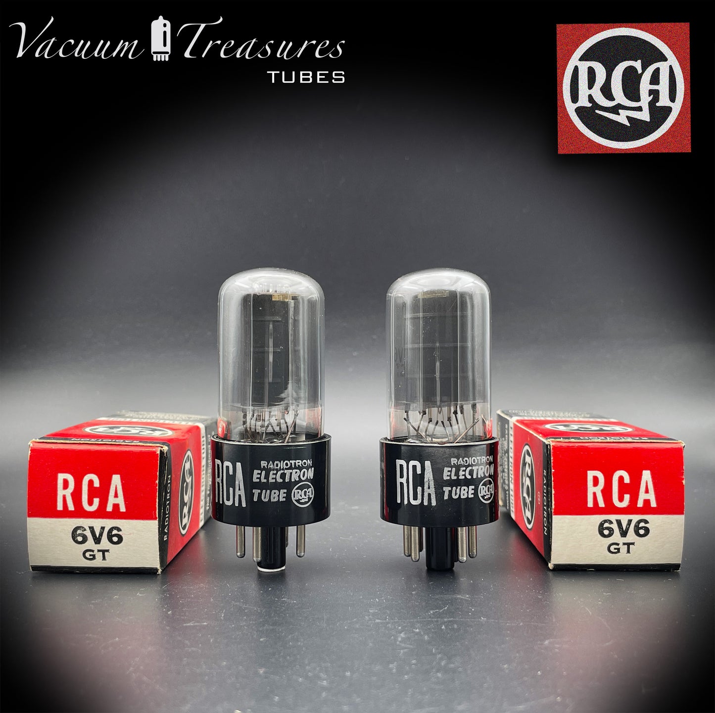 6V6 GT RCA NOS NIB Black Plates Grafite Glass Double Square Getter Matched Tubes Made in USA '57